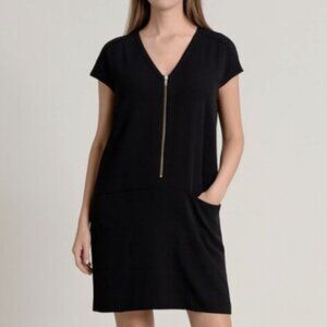 Gerard Darel Black Shift Dress Size 42 Zip Front Pockets Made in Lithuania